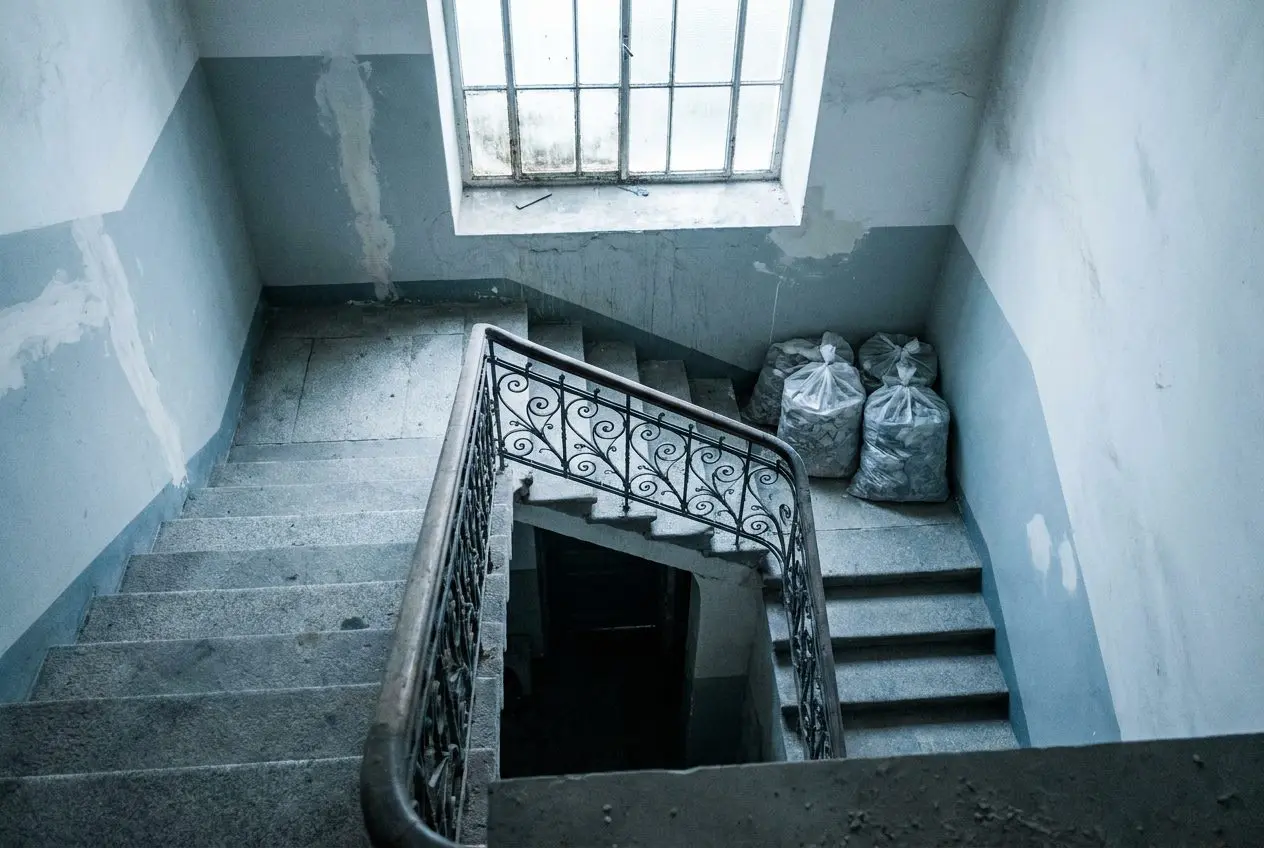 Cage d’escalier d’immeuble nettoyée après des travaux